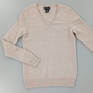 Women’s "C" by Bloomingdale’s 100% 2-Ply Beige Cashmere Sweater XS Soft V-neck